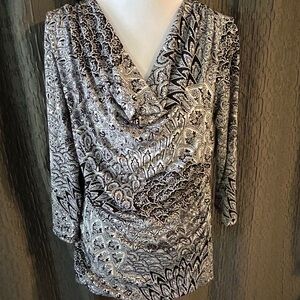 Carmen Marc Valvo Black and White Patterned Blouse